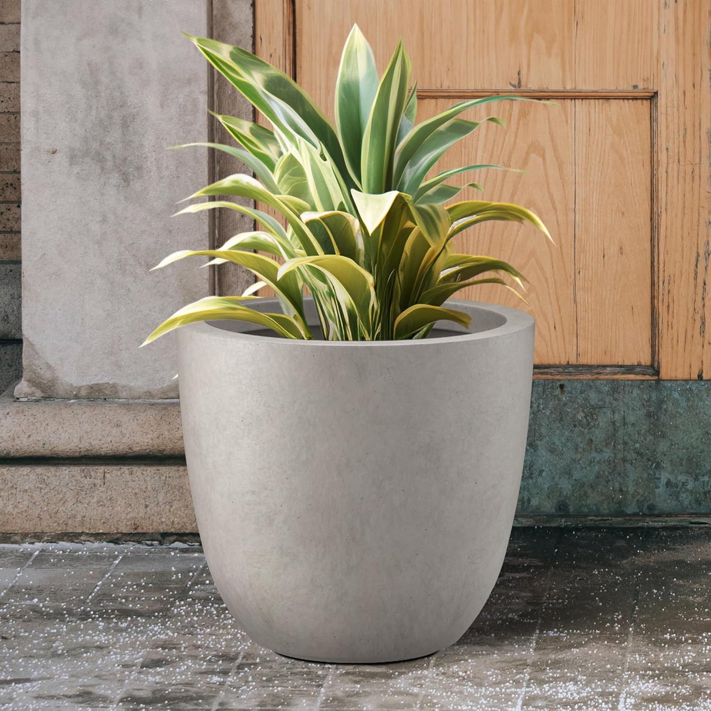 Kante 18 Inch Dia Round Concrete Planter, Indoor Outdoor Large Plant Pot with Drainage Hole and Rubber Plug for Home Patio Garden, Weathered Concrete